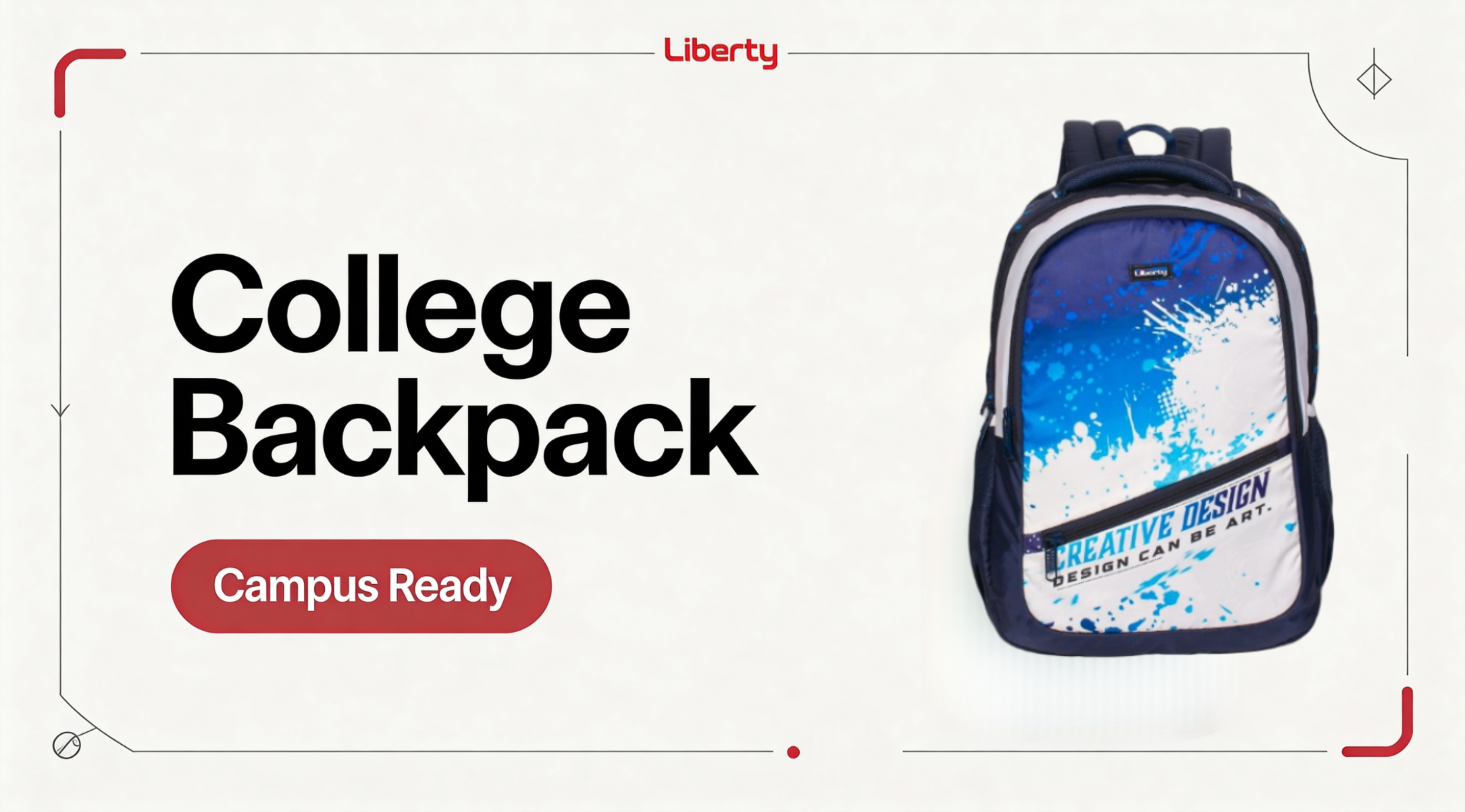 Backpack with 'Liberty' branding and 'College Backpack' text on a white background