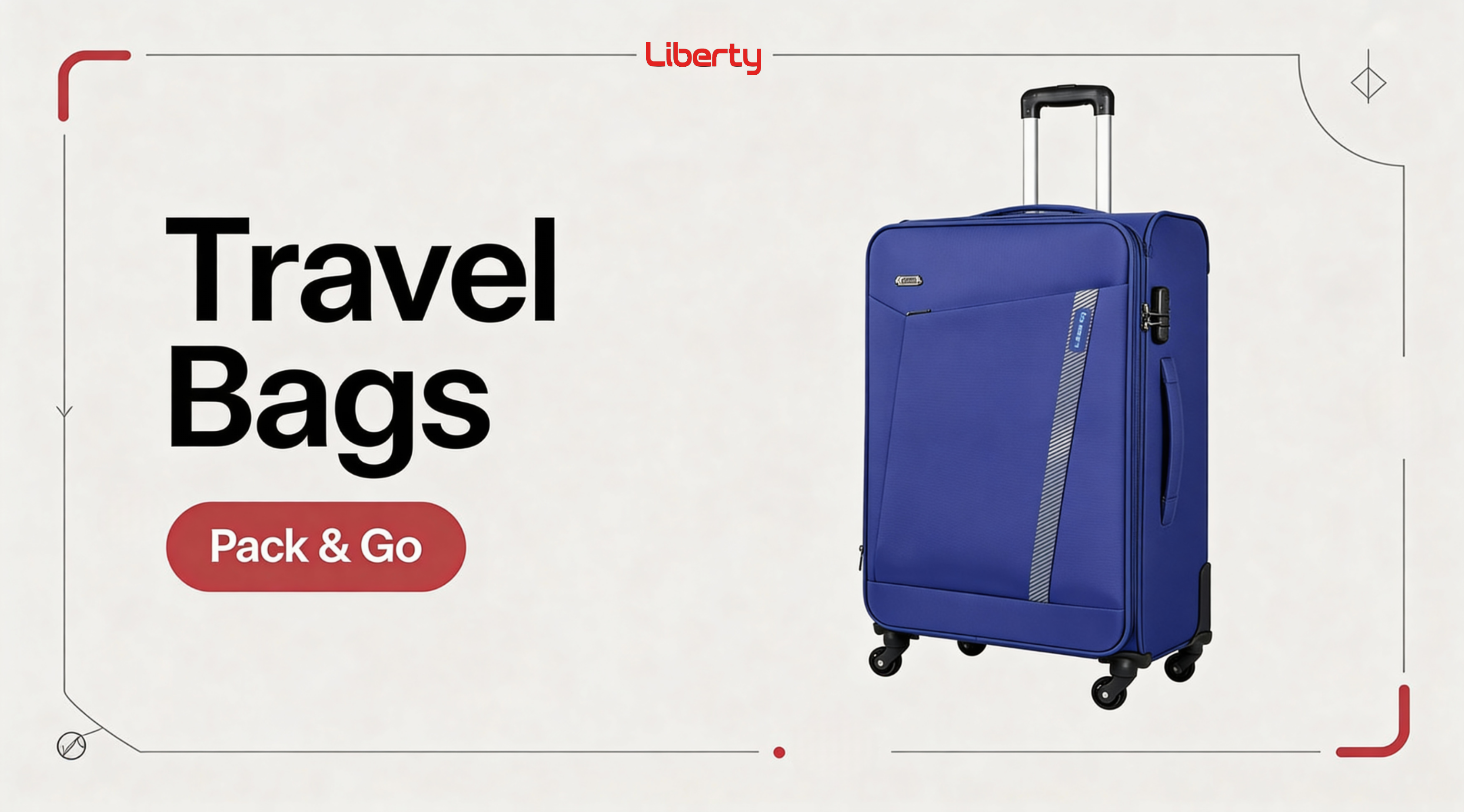 Blue travel bag with 'Liberty' branding on a white background