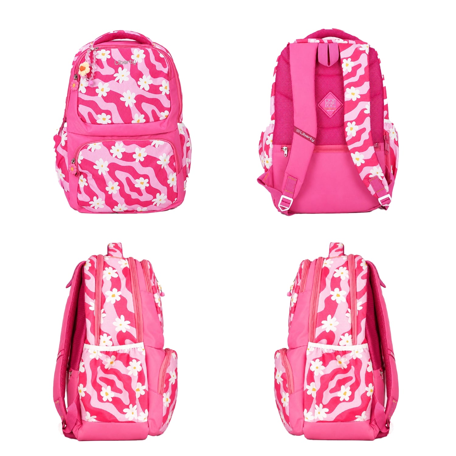 Liberty Wavy Daisy 27L Pink School Backpack With Raincover