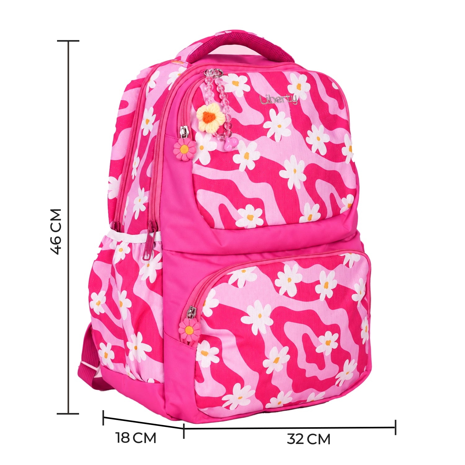 Liberty Wavy Daisy 27L Pink School Backpack With Raincover